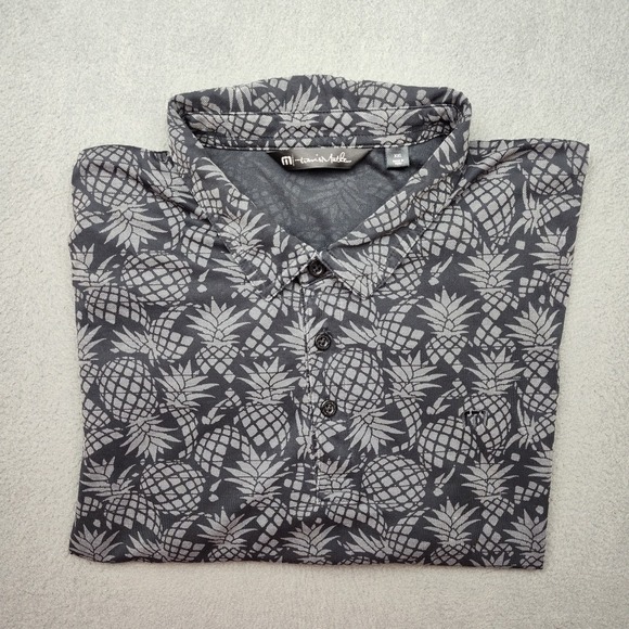 Travis Mathew Polo Shirt Men 2XL XXL Gray Pineapple AOP Golf Stretch Work School - Picture 1 of 10
